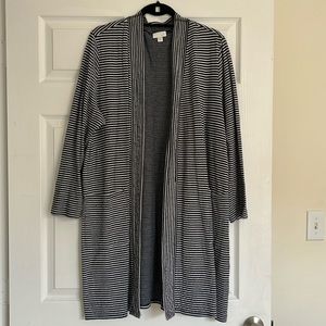 J.Jill Navy Blue & White Striped Long Sleeve Open Cardigan